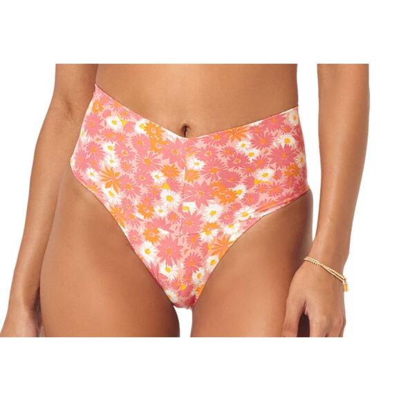 L Space Bikini Bottom Womens Small Pink Fused RY Floral Boho Swim Beach Summer - Picture 1 of 6
